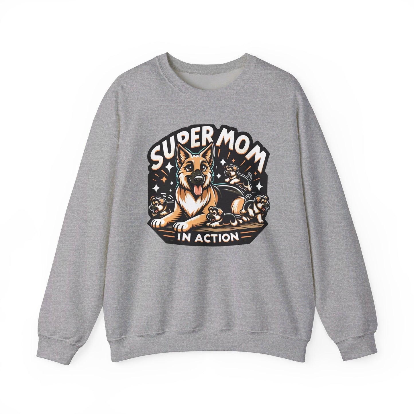 Super Mom in Action Sweatshirt (10 colors) (German Shepherd)