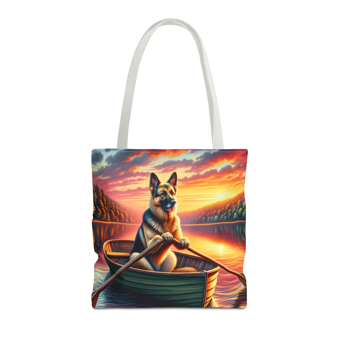 German Shepherd Rowing a Boat Tote Bag