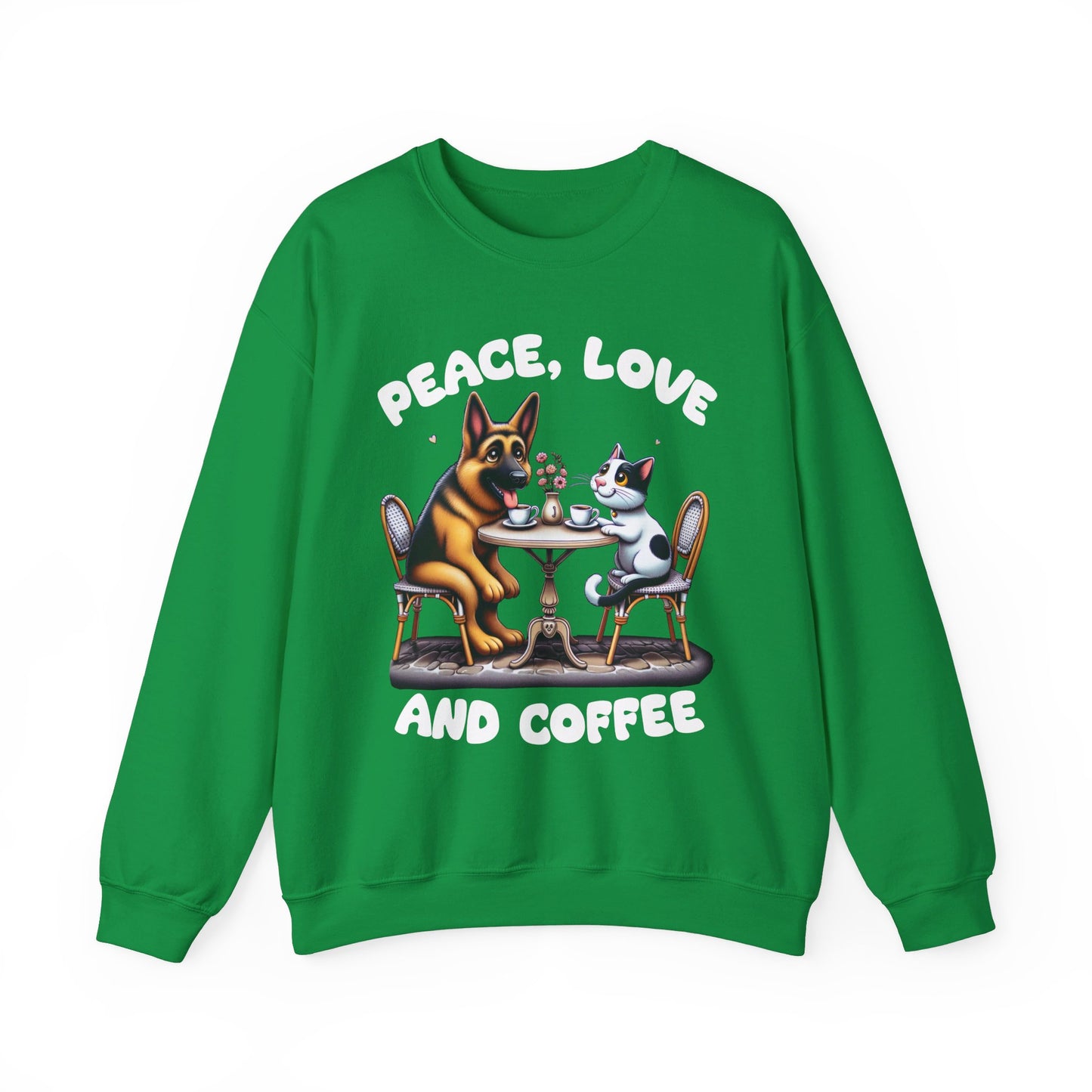 Peace, Love, and Coffee Sweatshirt (10 colors) (German Shepherd)