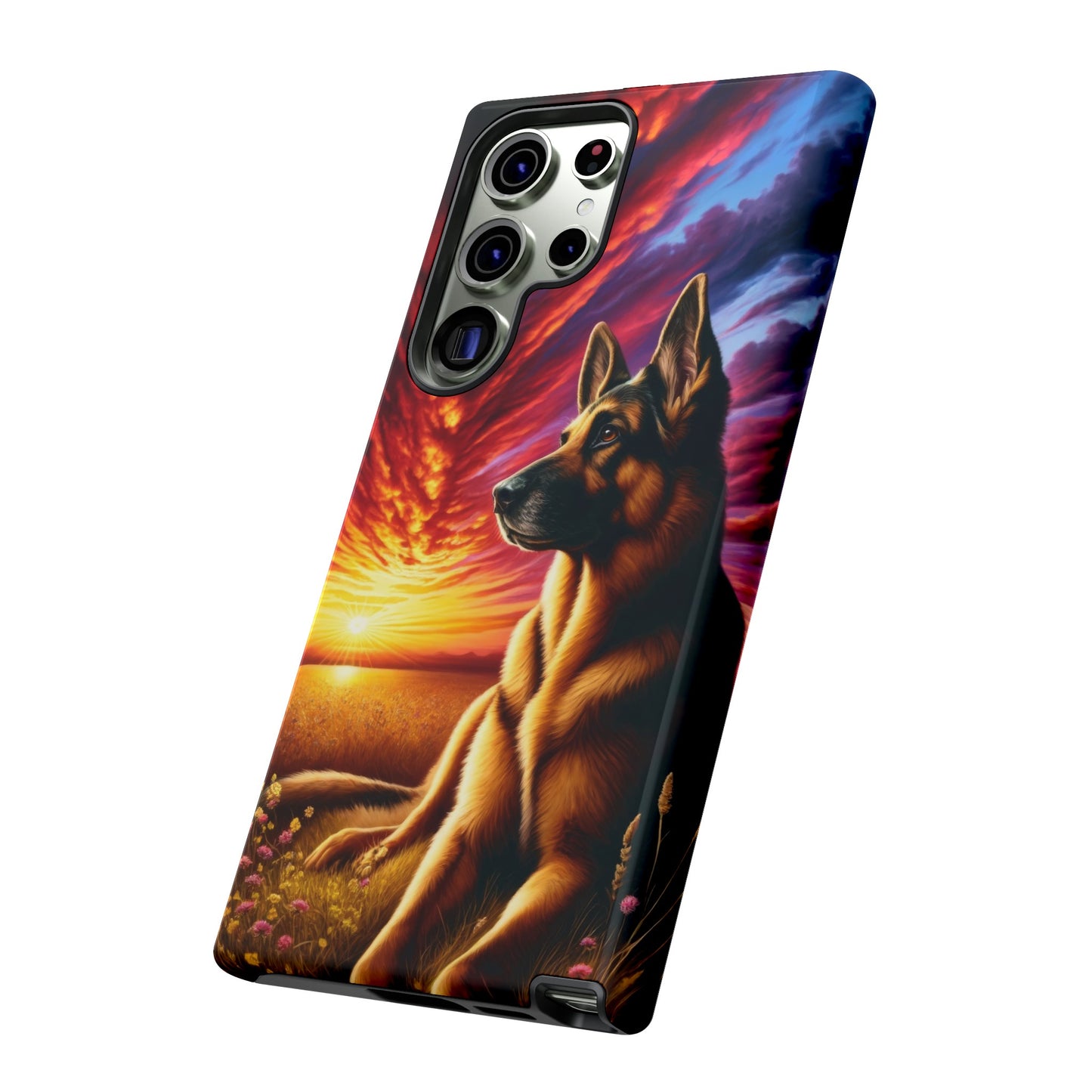 German Shepherd Watching a Sunset Phone Case