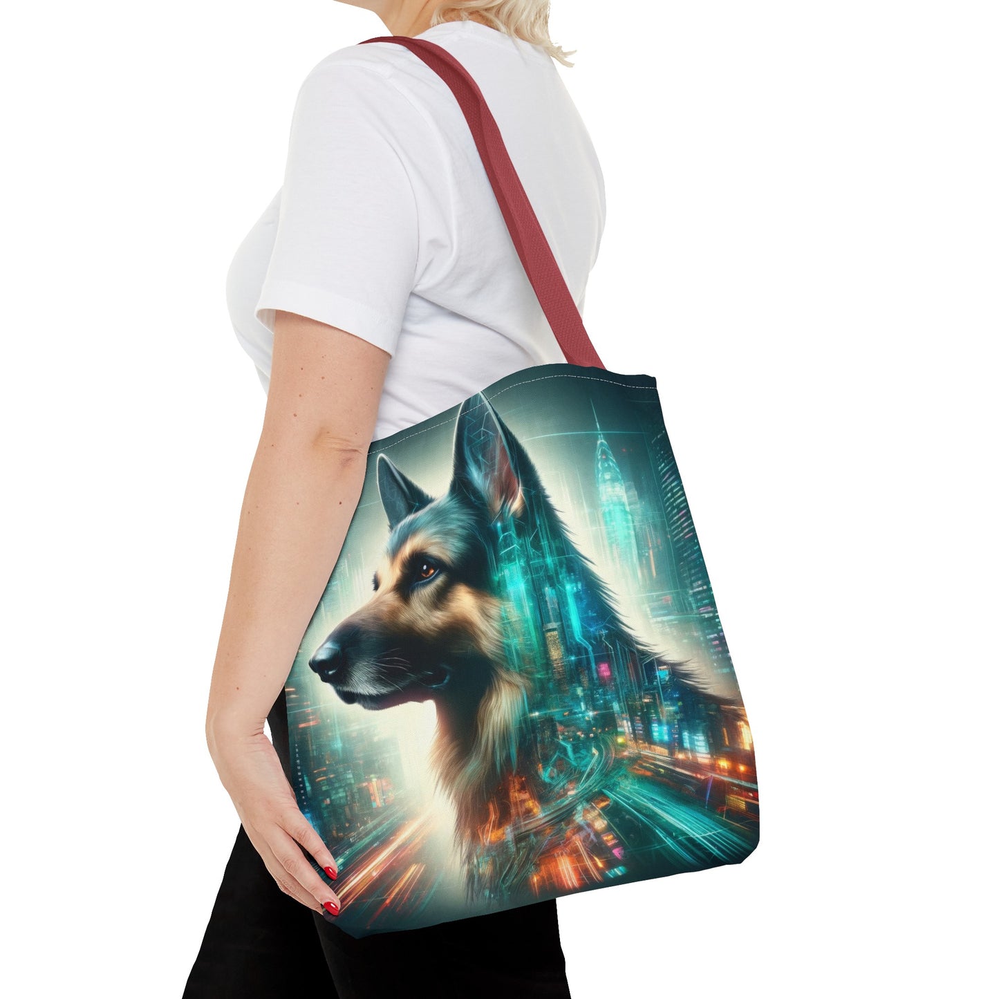 Cyberpunk German Shepherd Tote Bag