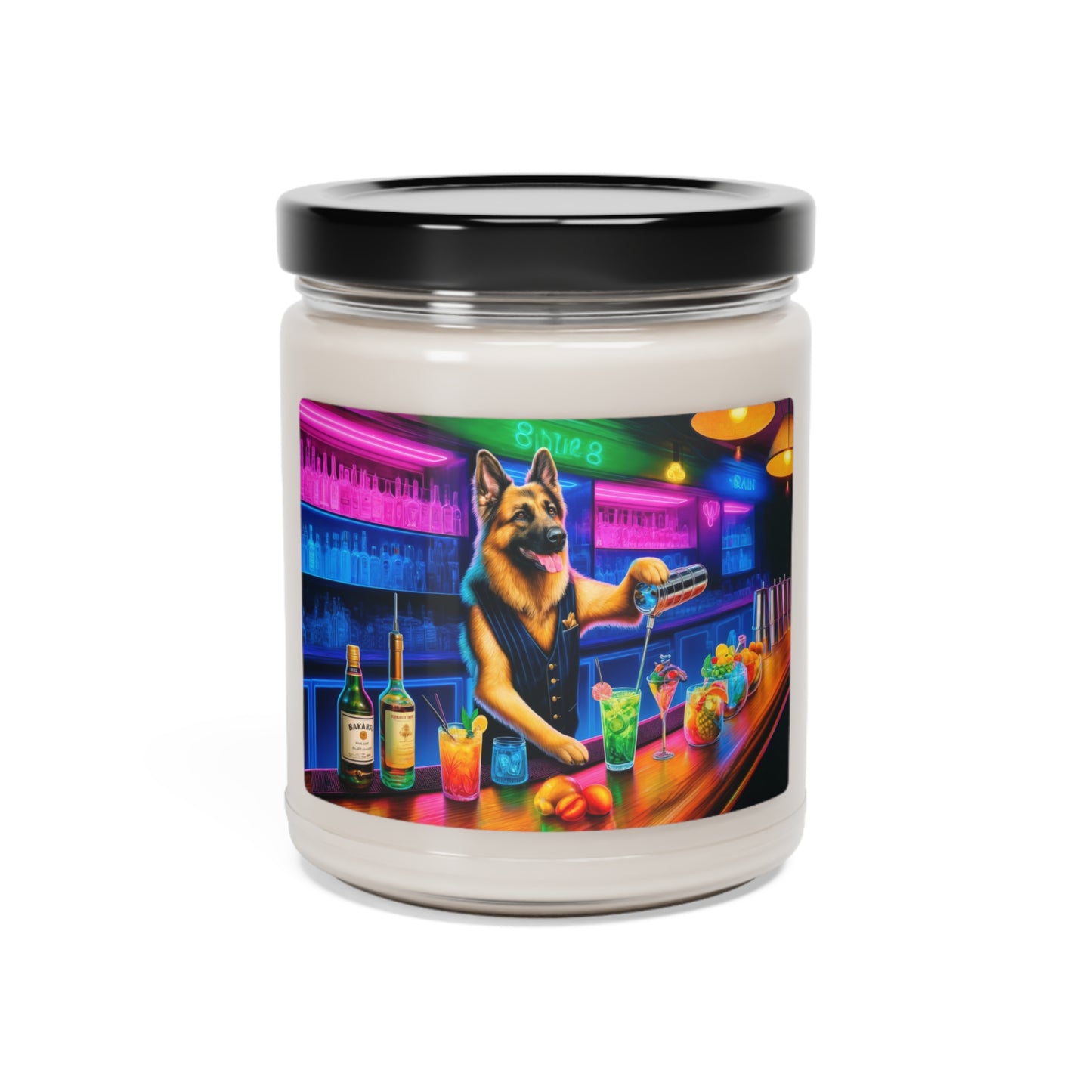 German Shepherd Tending a Bar Scented Soy Candle, 9oz