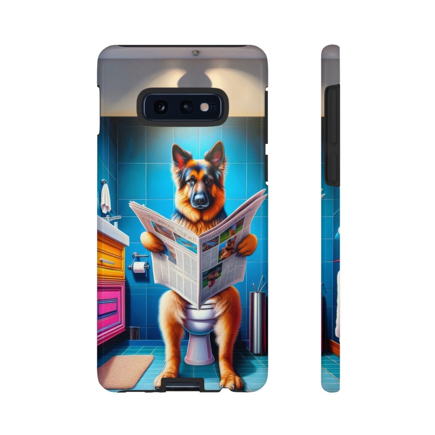 German Shepherd using a toilet Phone Case