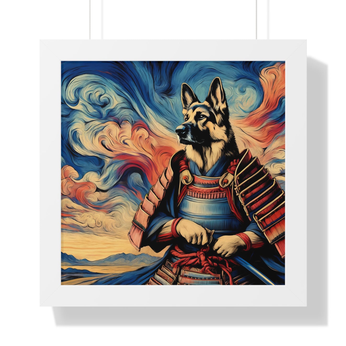 Samurai German Shepherd Framed Poster Painting 16x16