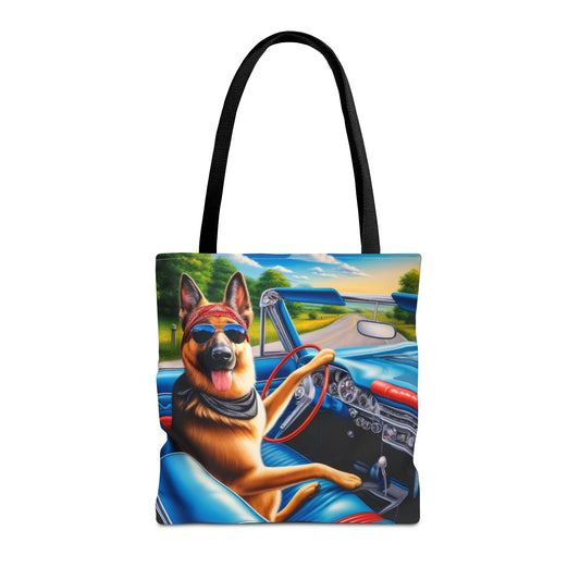 German Shepherd Driving a Car Tote Bag