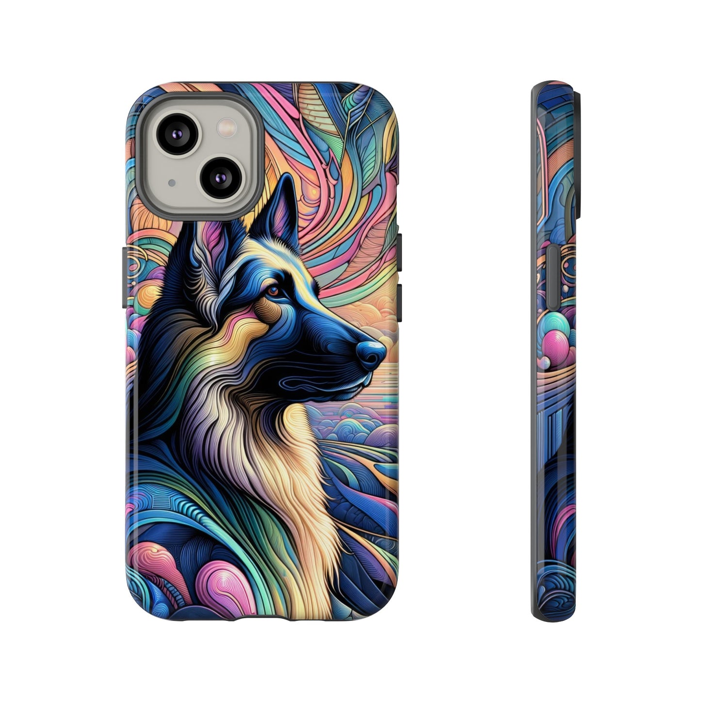 Art nouveau and vaporwave German Shepherd Phone Case