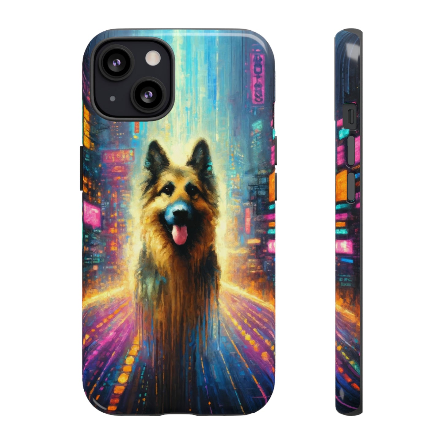 Impressionism meets cyberpunk German Shepherd Phone Case