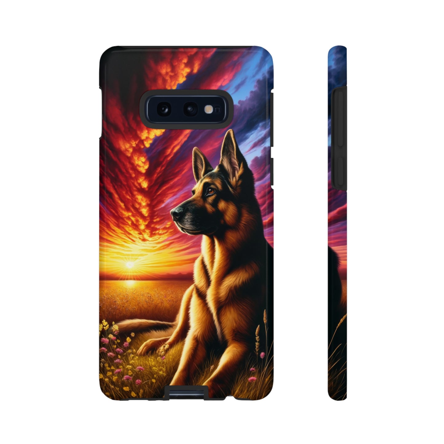 German Shepherd Watching a Sunset Phone Case