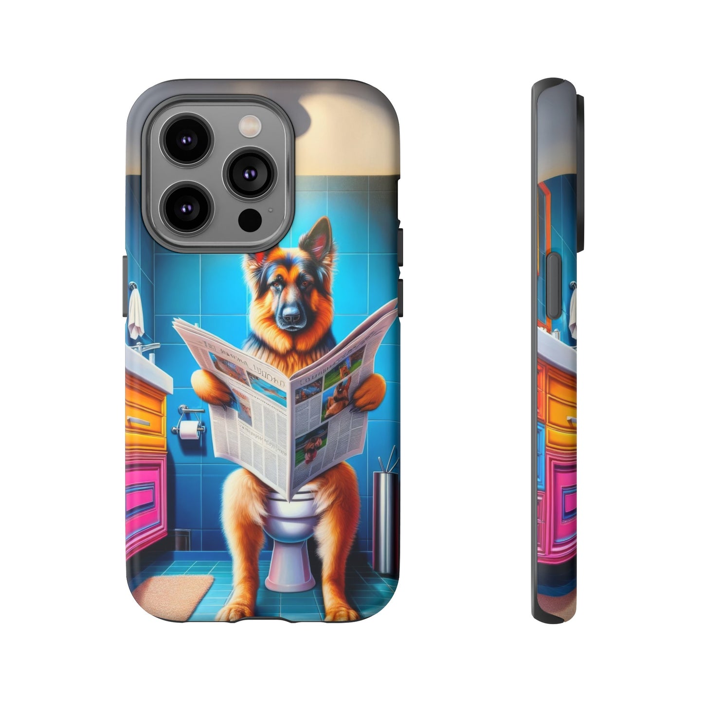 German Shepherd using a toilet Phone Case