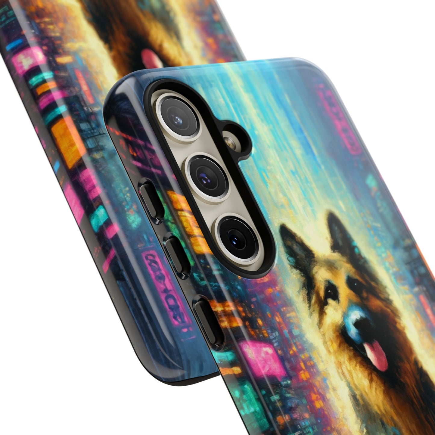 Impressionism meets cyberpunk German Shepherd Phone Case