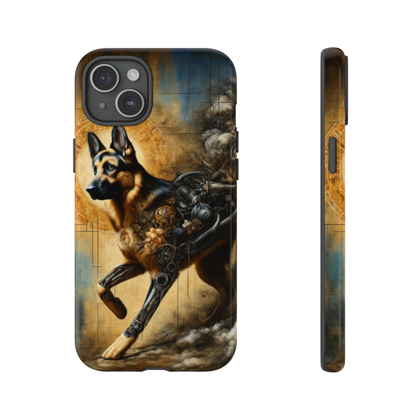 Byzantine, charcoal, and cybernetic German Shepherd Phone Case