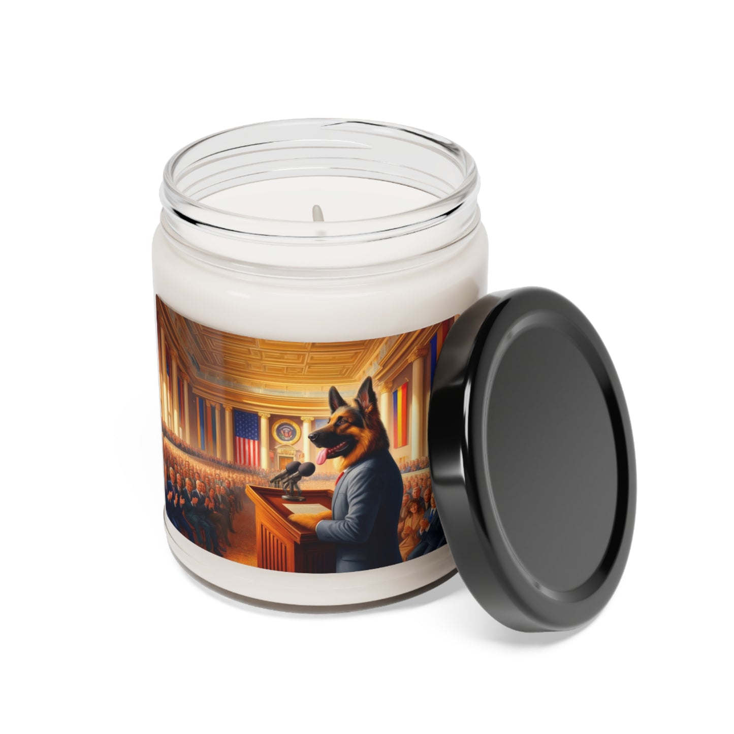 German Shepherd Giving a Speech Scented Soy Candle, 9oz