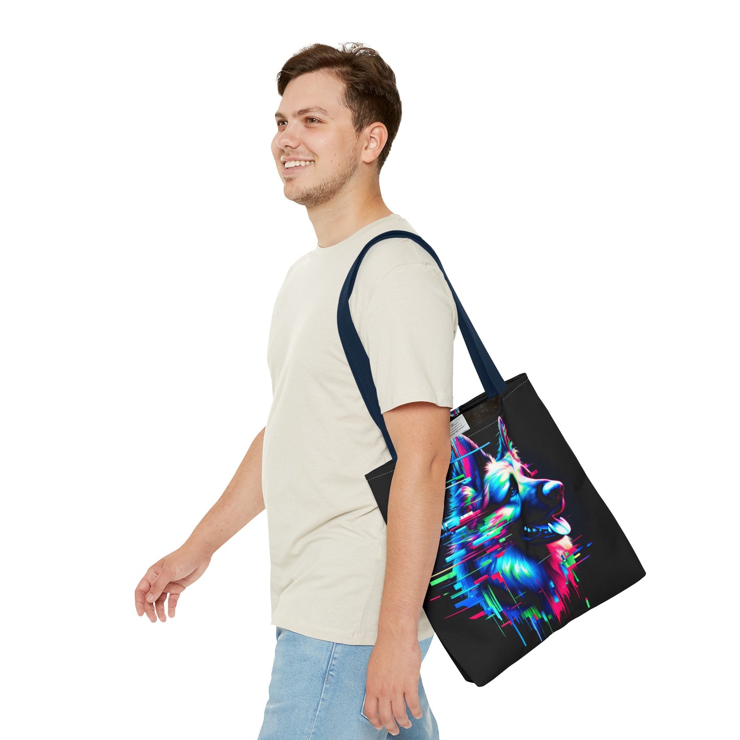 Glitch art and neon graffiti German Shepherd Tote Bag