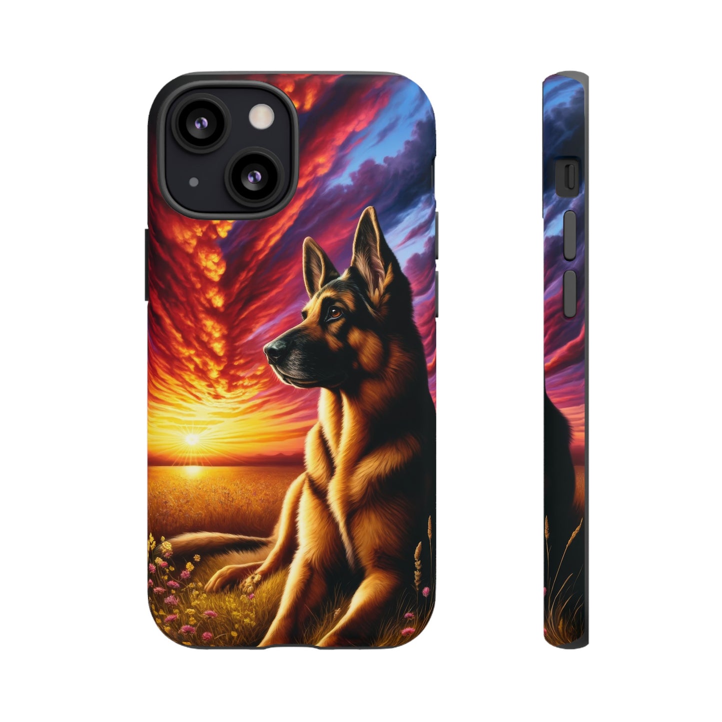 German Shepherd Watching a Sunset Phone Case