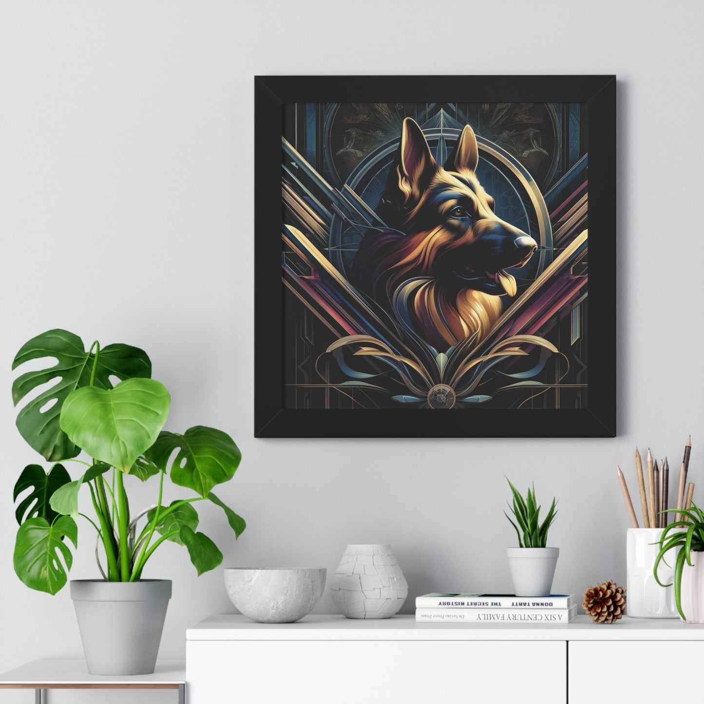 Gothic inspired German Shepherd Framed Poster Painting 16x16