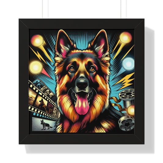 Comic book style German Shepherd Framed Poster Painting 16x16