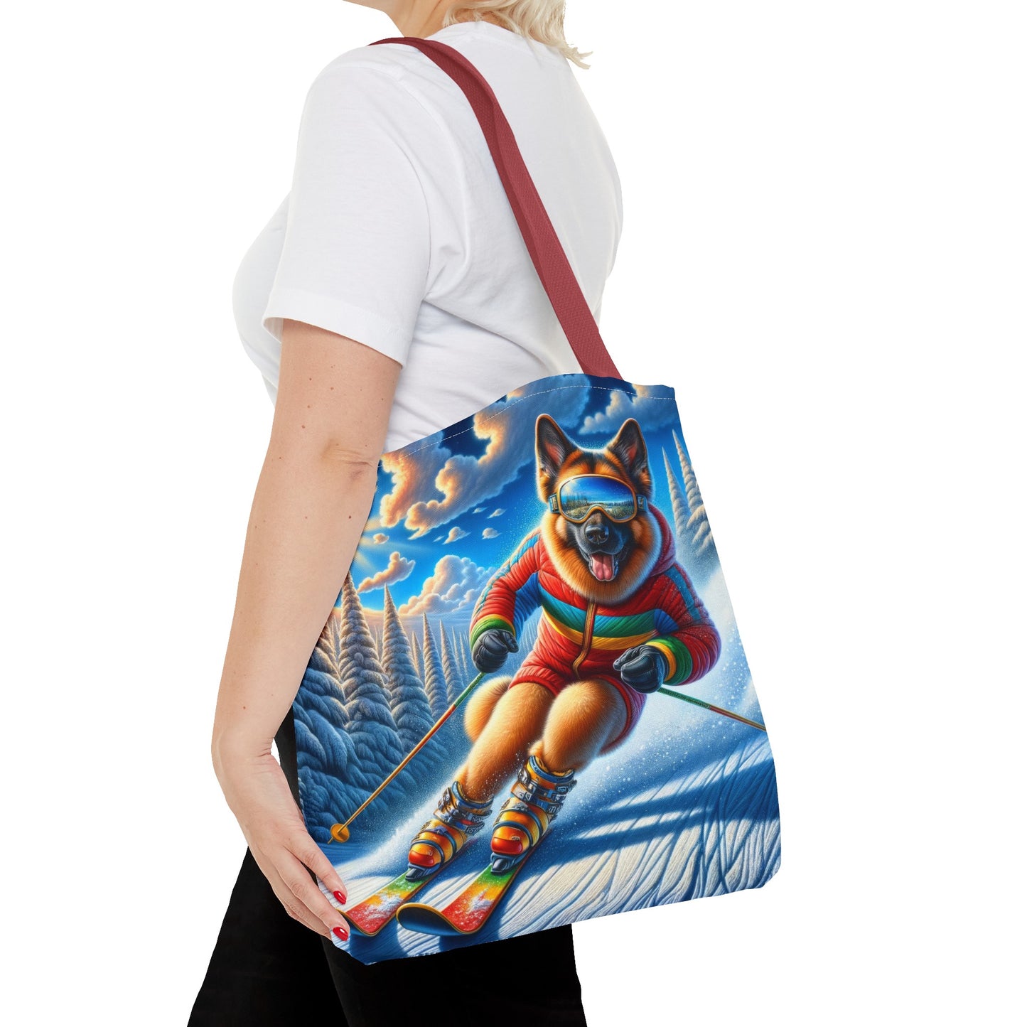 German Shepherd Skiing Tote Bag