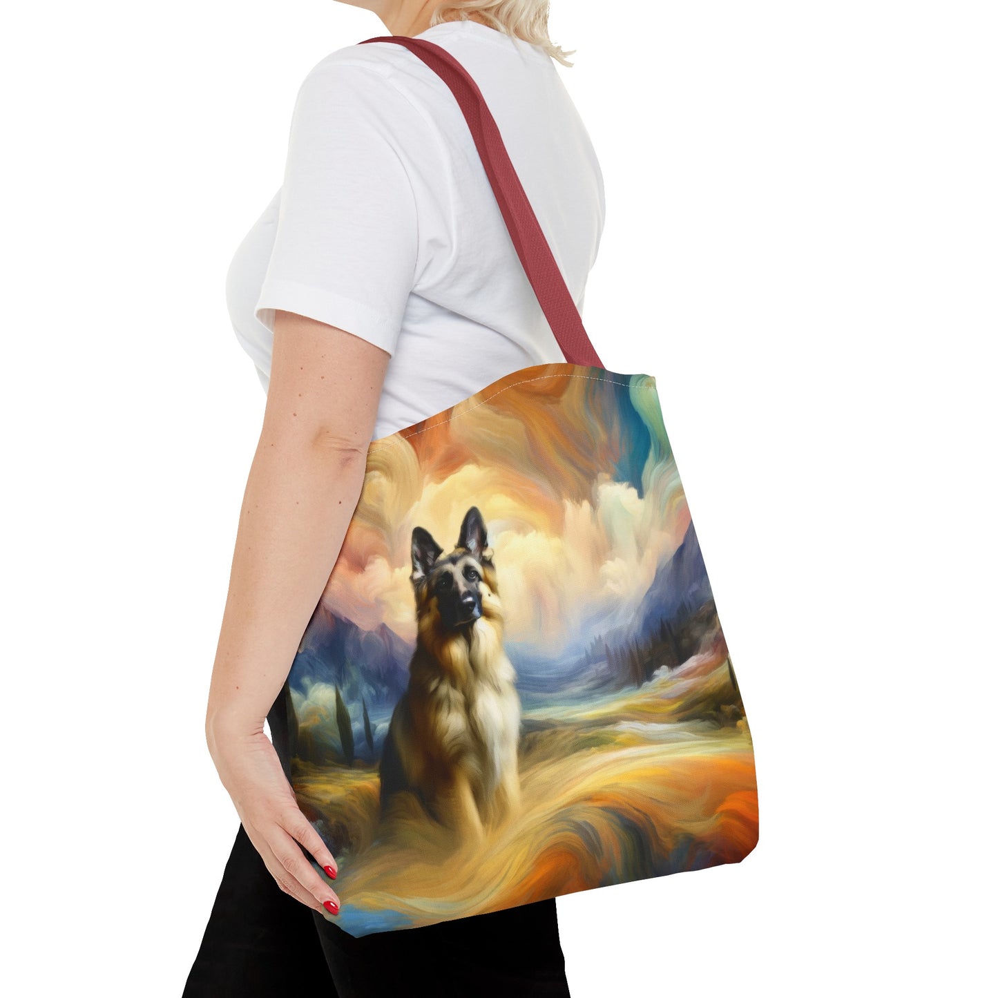 German Shepherd in an impressionist and surreal landscape Tote Bag