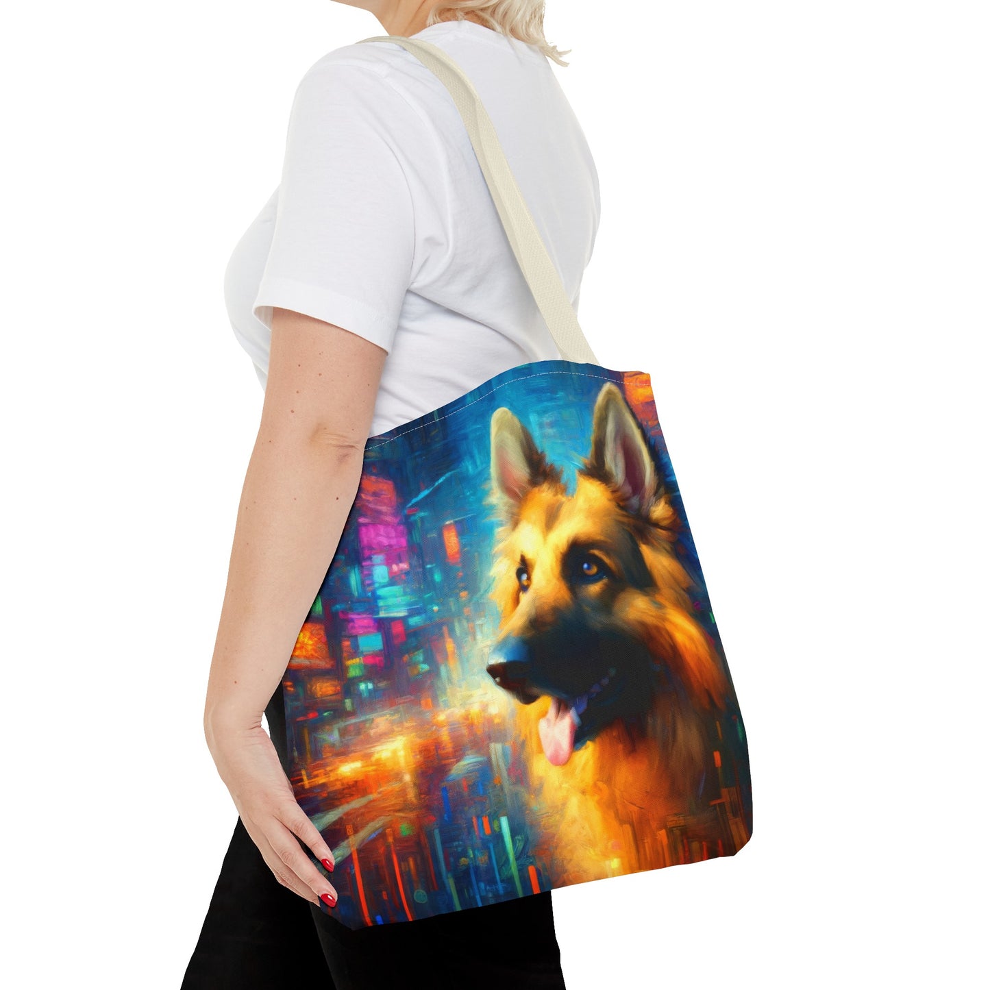 Impressionism meets cyberpunk German Shepherd Tote Bag