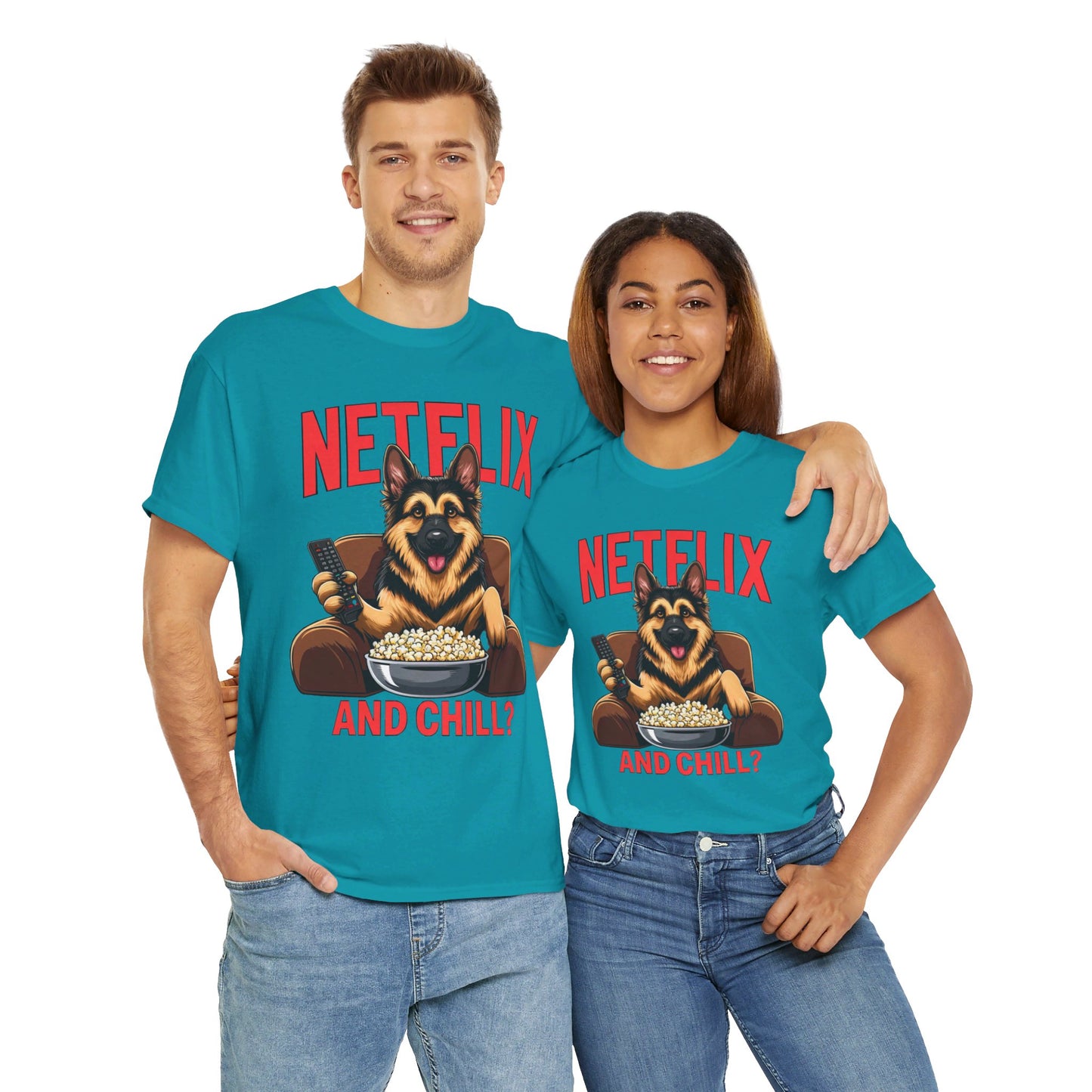 Netflix and Chill? T-Shirt (13 colors) (German Shepherd)