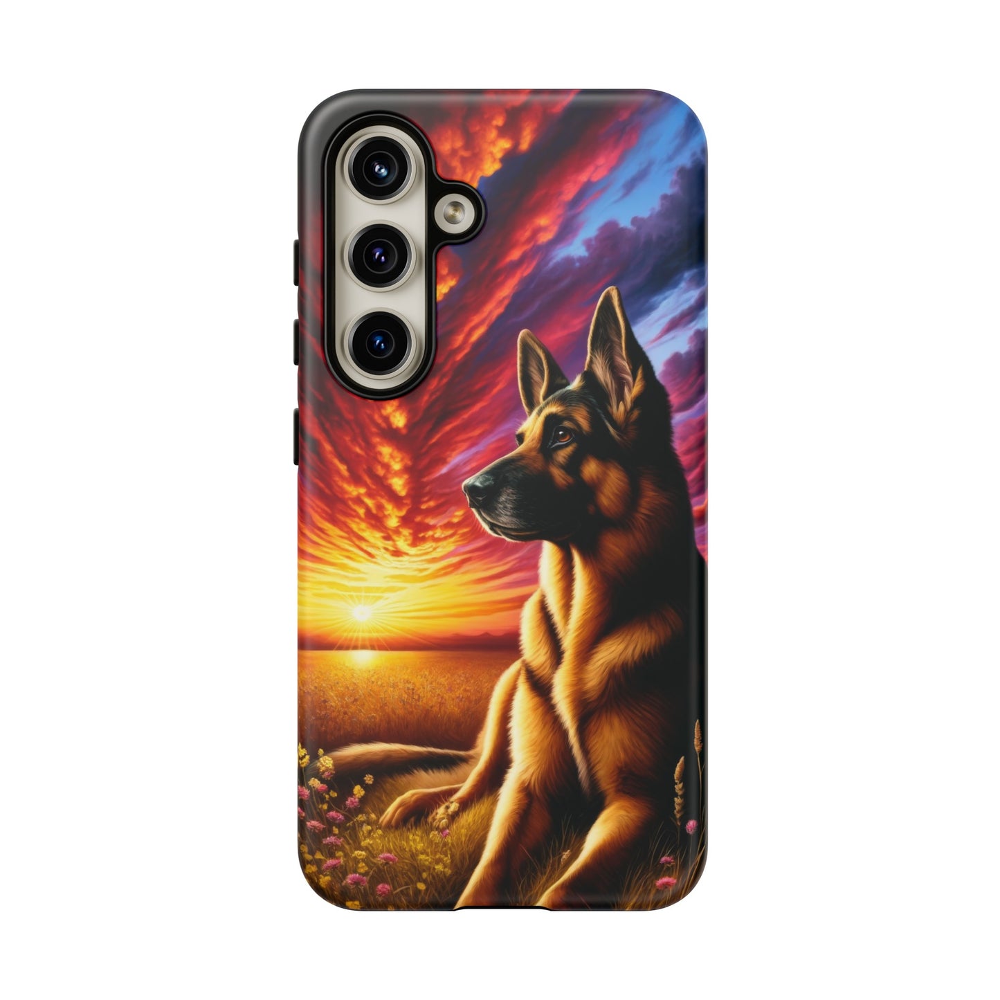 German Shepherd Watching a Sunset Phone Case