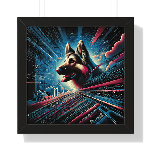 Futurism and gothic German Shepherd Framed Poster Painting 16x16