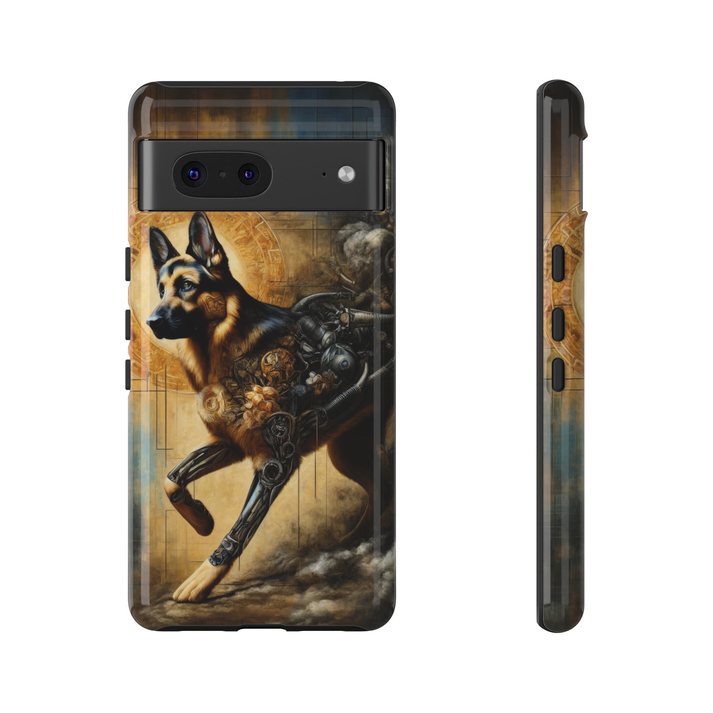 Byzantine, charcoal, and cybernetic German Shepherd Phone Case