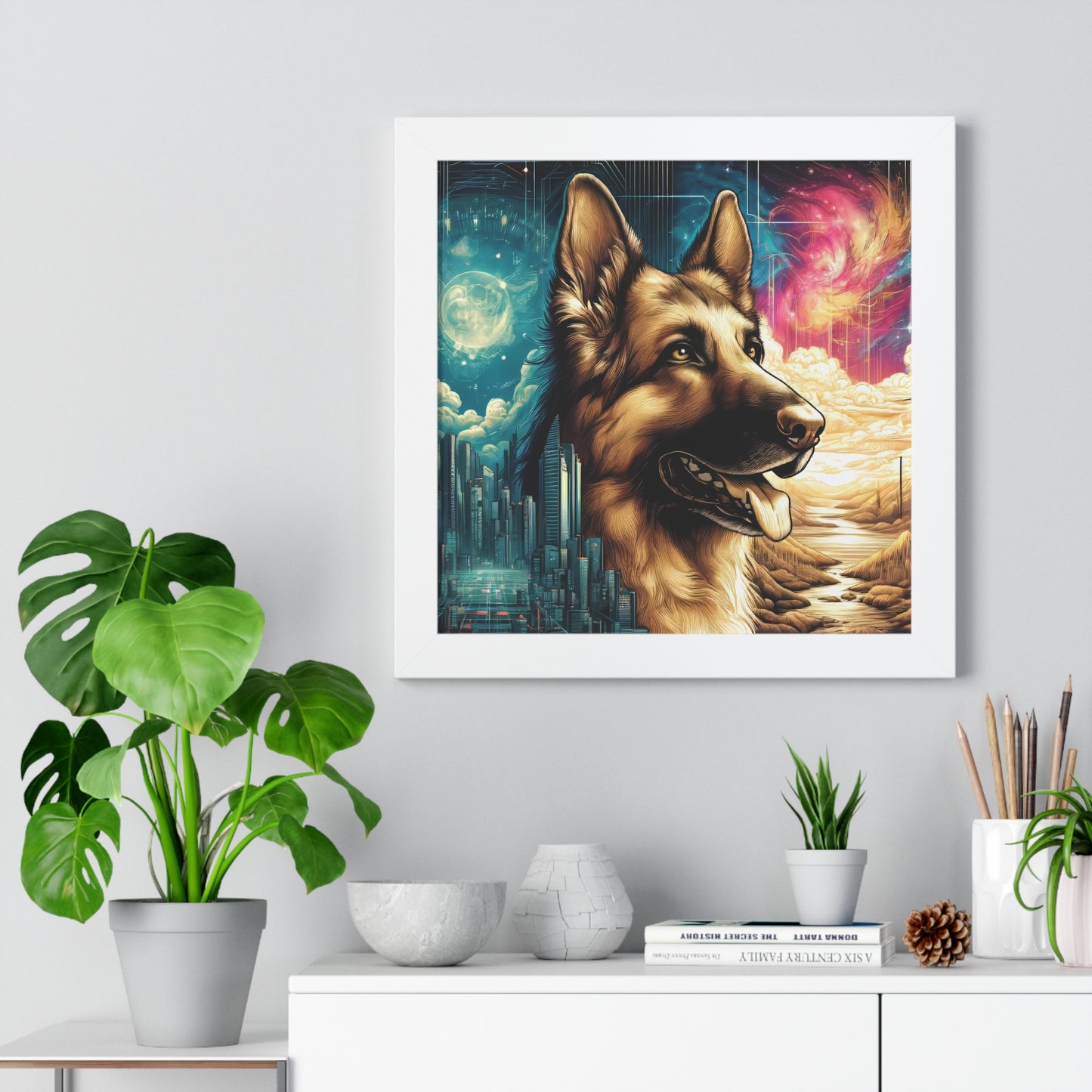 Dreamy fantasy German Shepherd Canvas Painting 16x16