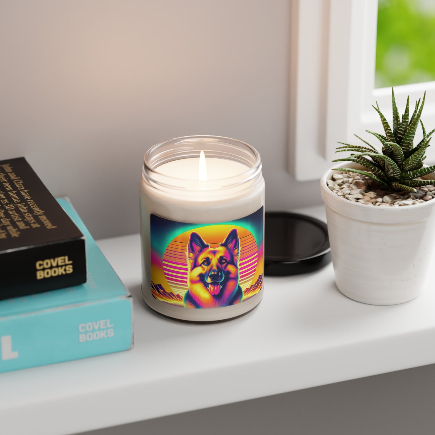 Vaporwave and golden hour German Shepherd Scented Soy Candle, 9oz