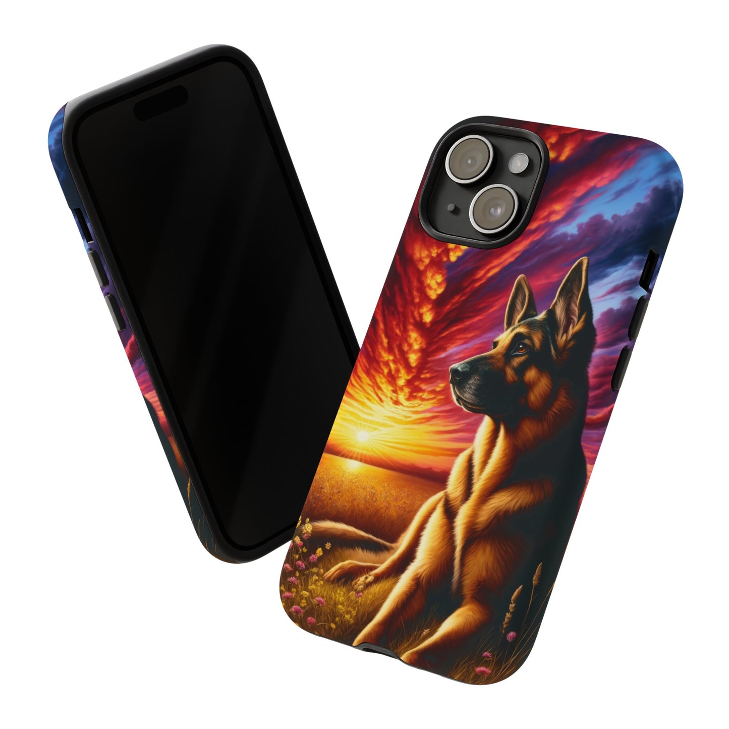 German Shepherd Watching a Sunset Phone Case