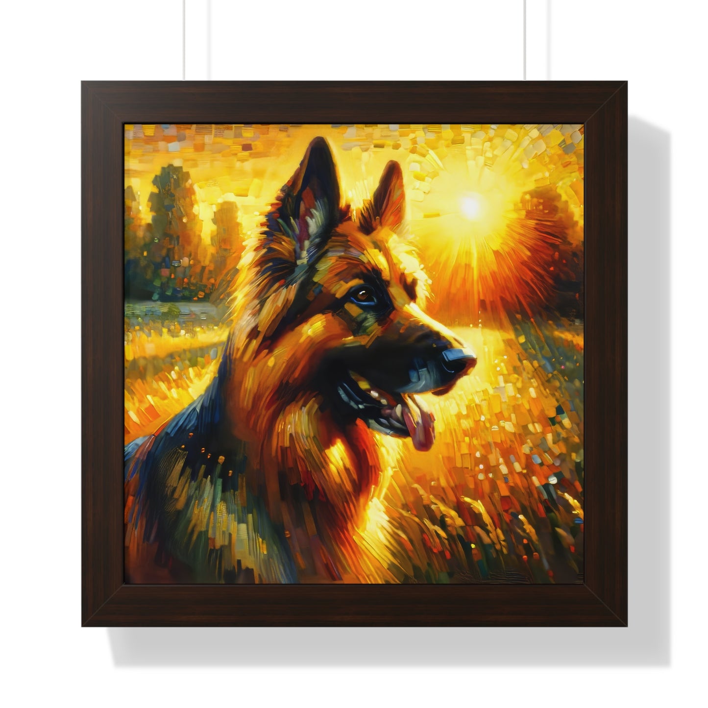 Golden hour and neo-impressionism German Shepherd Framed Poster Painting 16x16