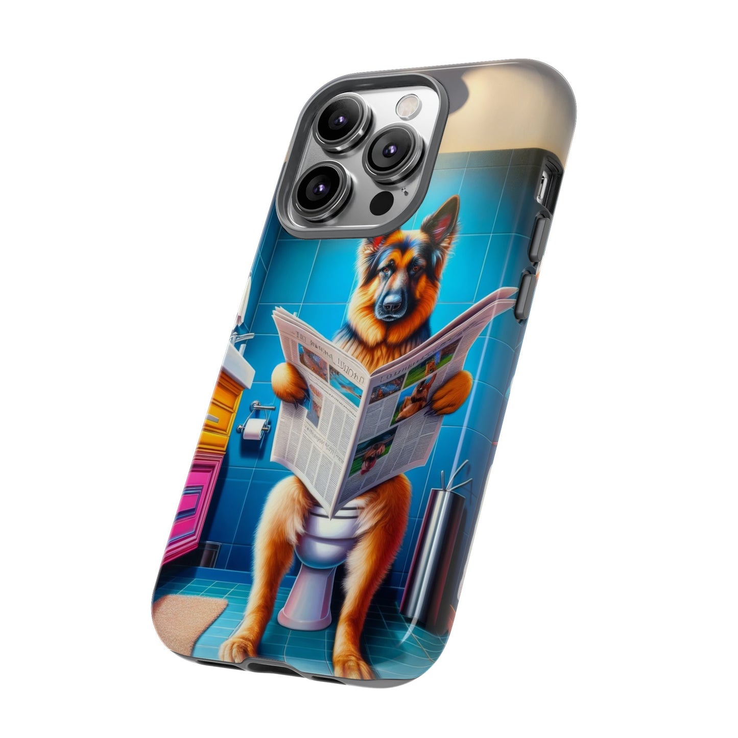 German Shepherd using a toilet Phone Case