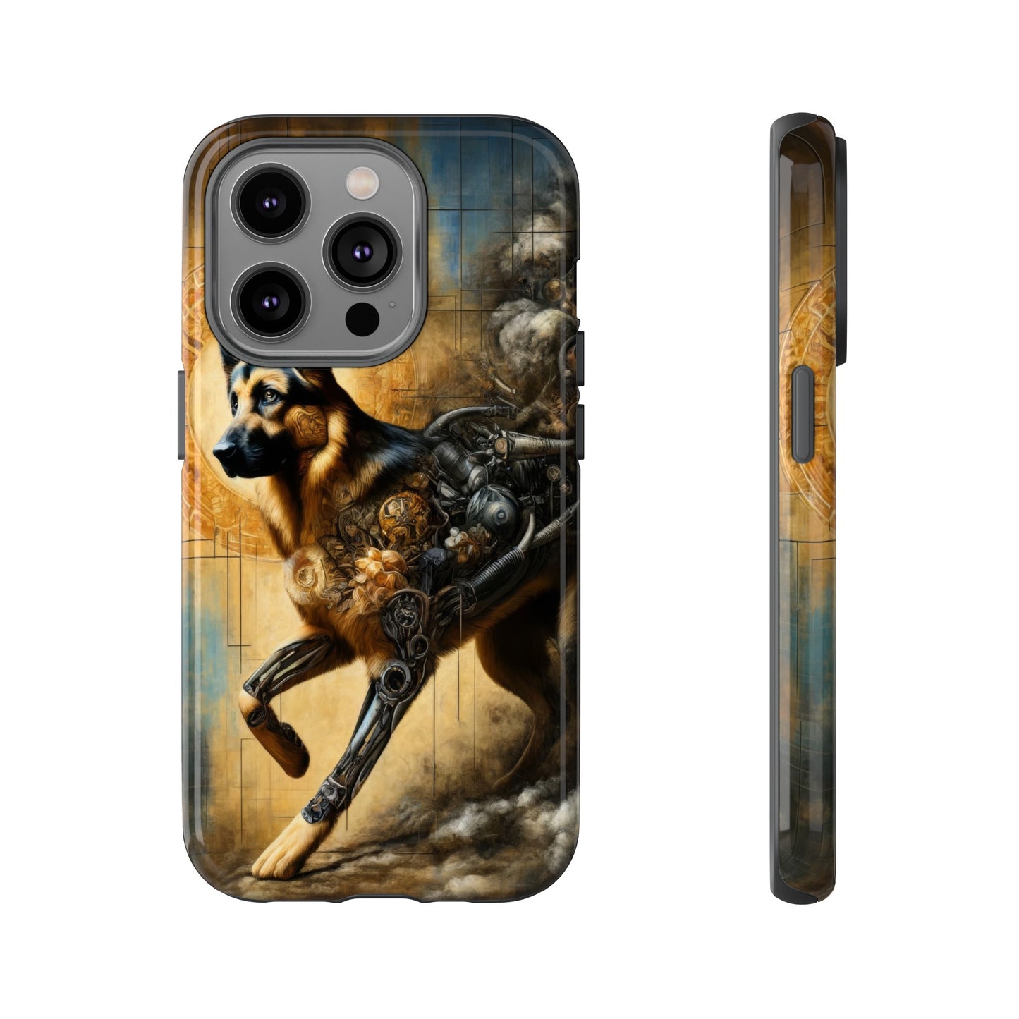 Byzantine, charcoal, and cybernetic German Shepherd Phone Case