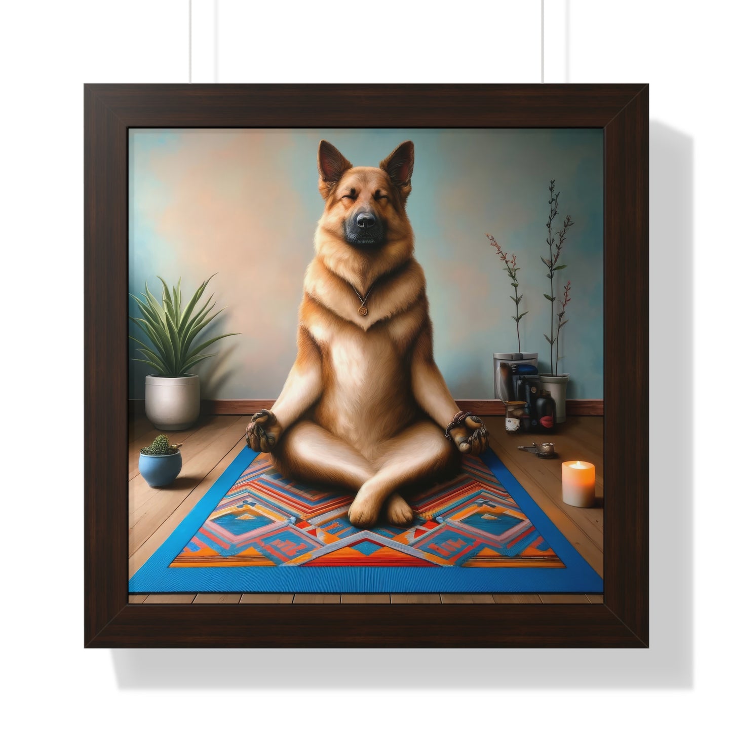 German Shepherd Meditating Framed Poster Painting 16x16