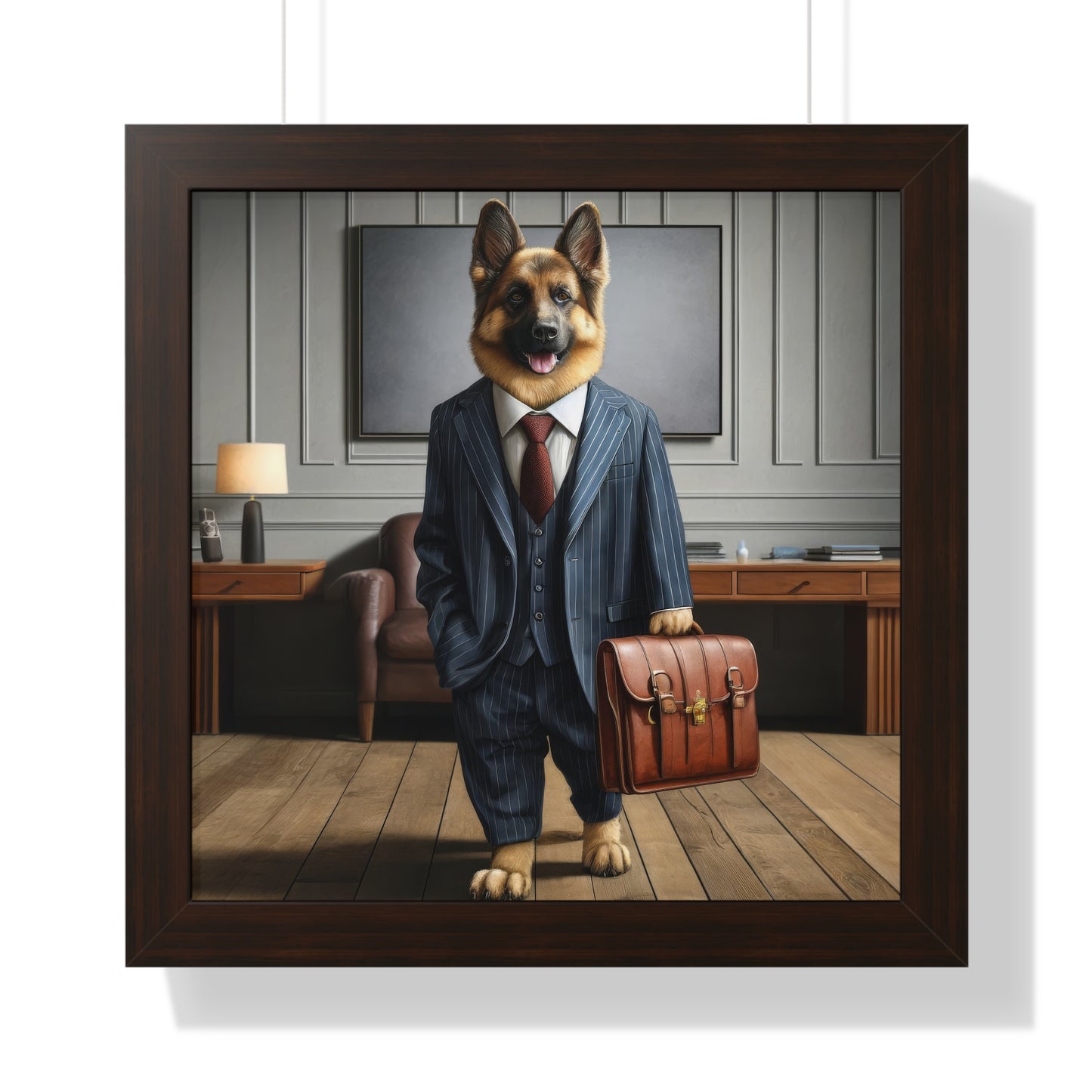 German Shepherd Wearing a Business Suit Framed Poster Painting 16x16