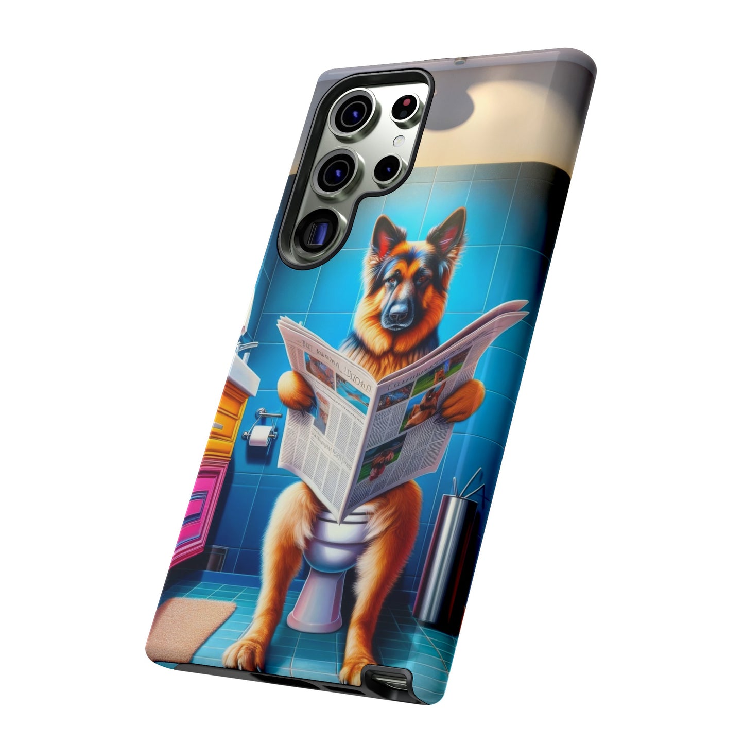 German Shepherd using a toilet Phone Case