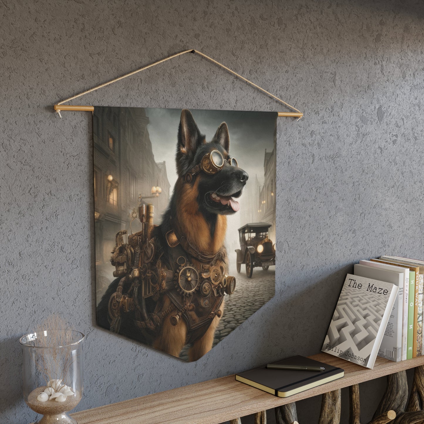 Realism and steampunk German Shepherd Pennant