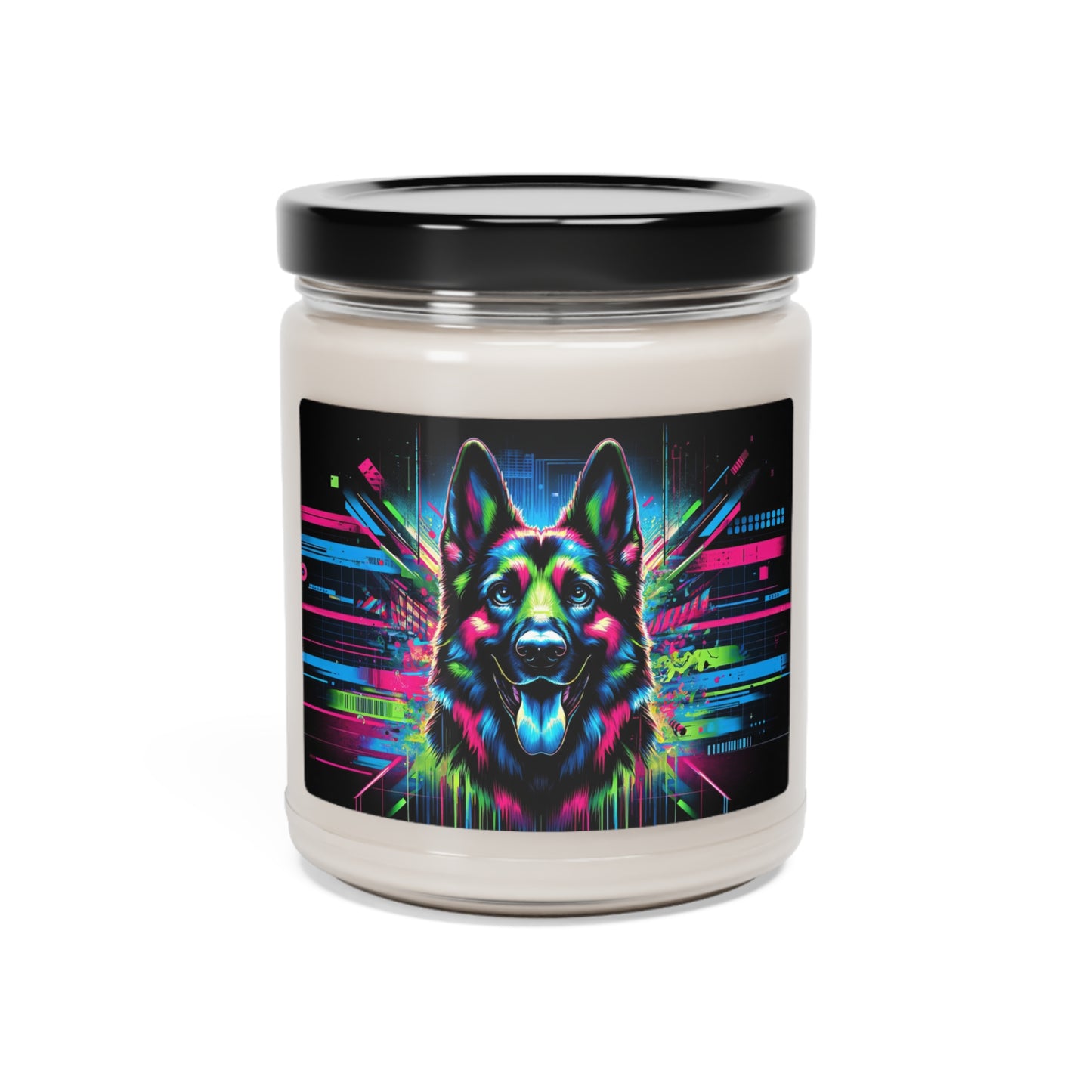 Neon graffiti German Shepherd Scented Soy Candle, 9oz