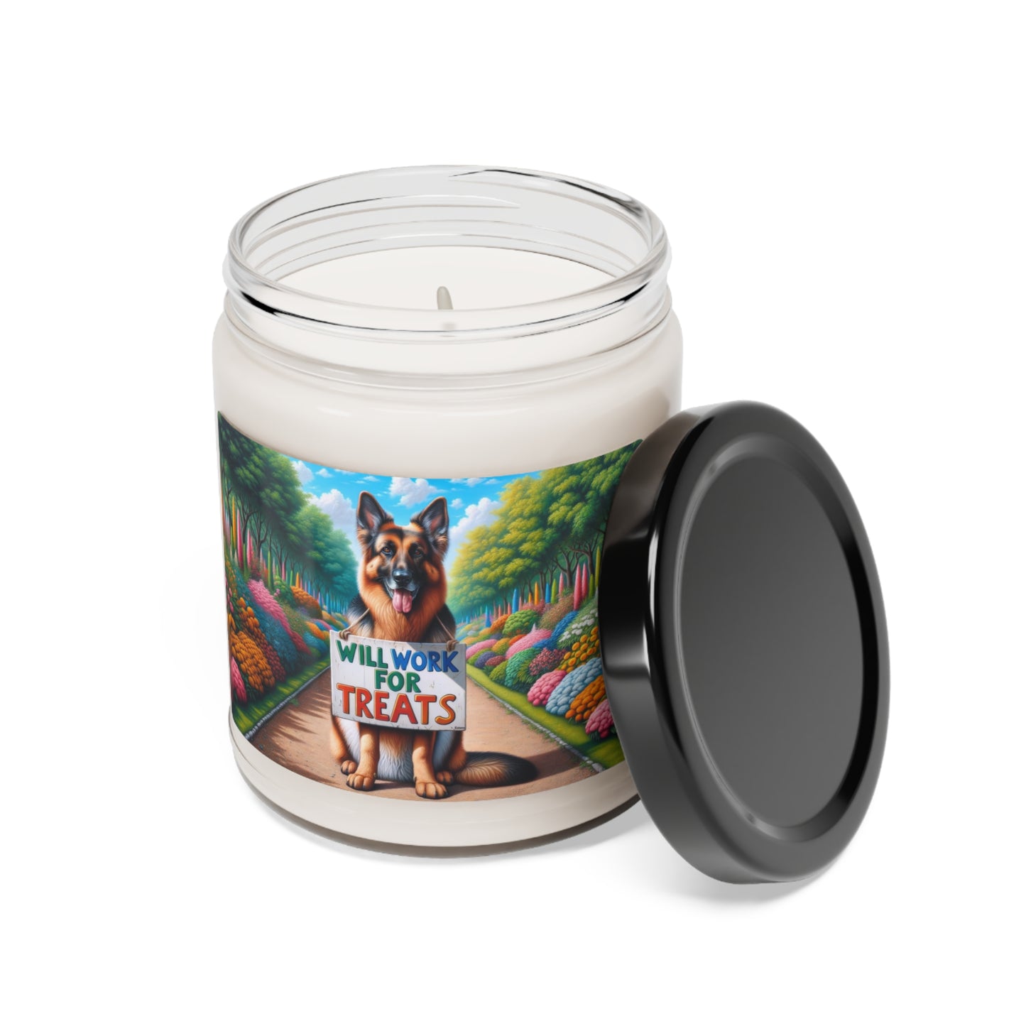 German Shepherd Begging Scented Soy Candle, 9oz