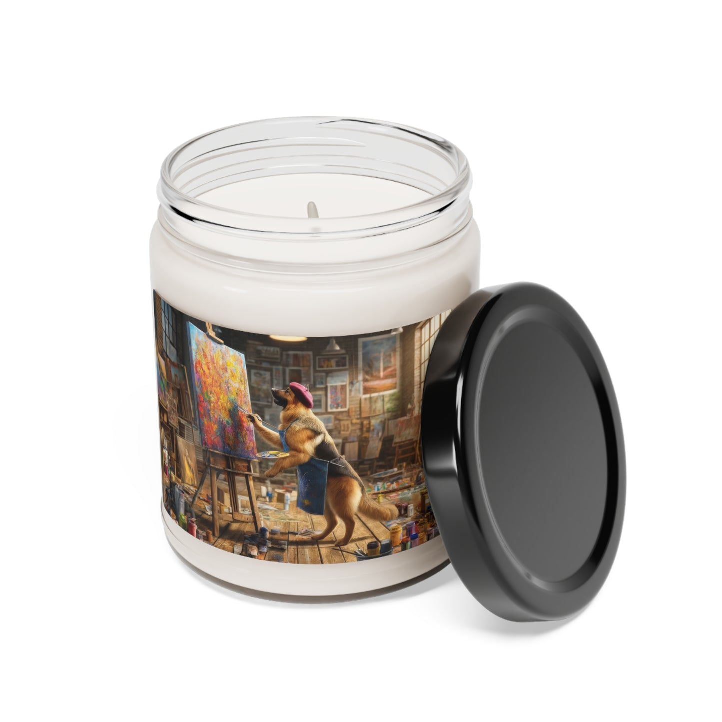 German Shepherd Painting on a Canvas Scented Soy Candle, 9oz