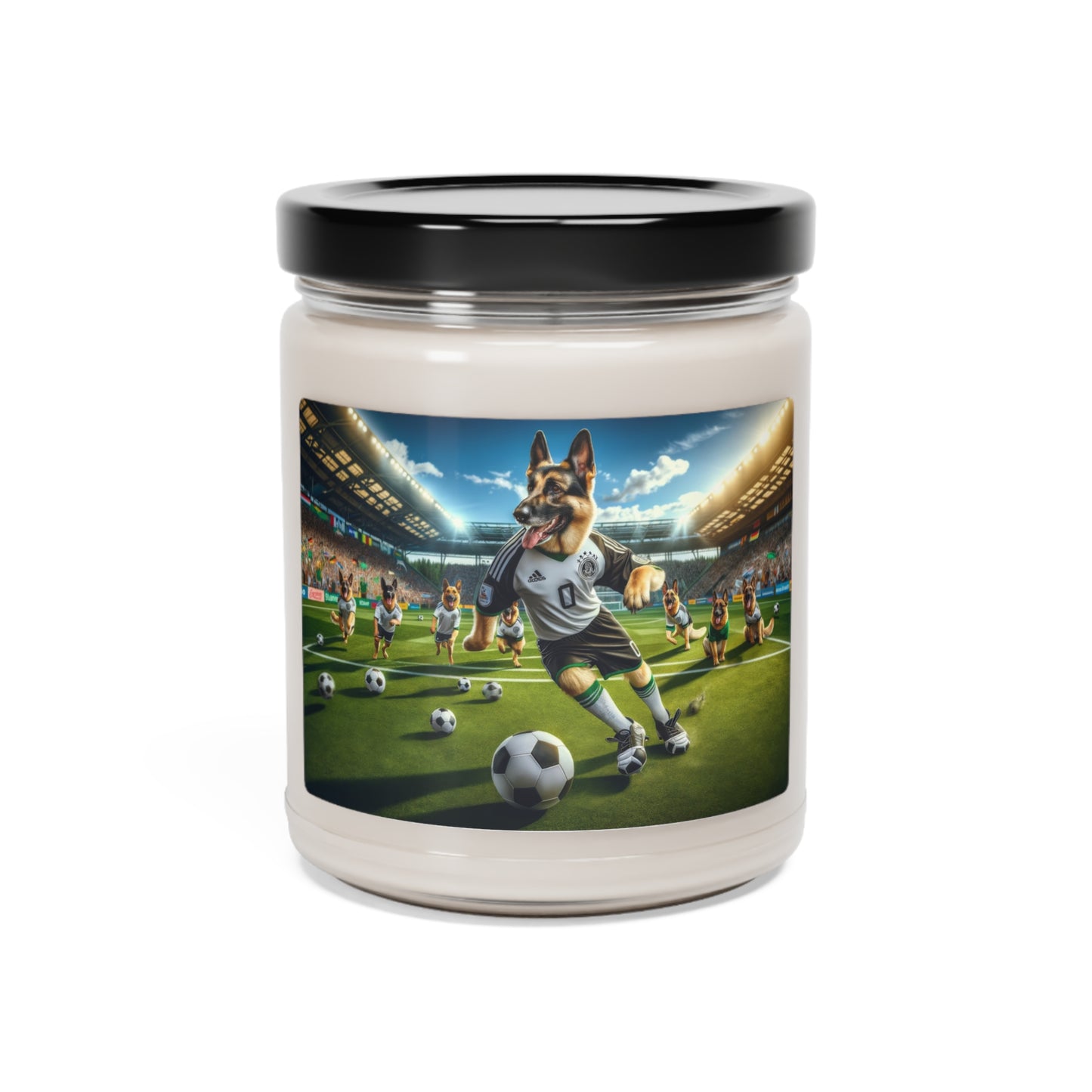 German Shepherd Playing Soccer Scented Soy Candle, 9oz