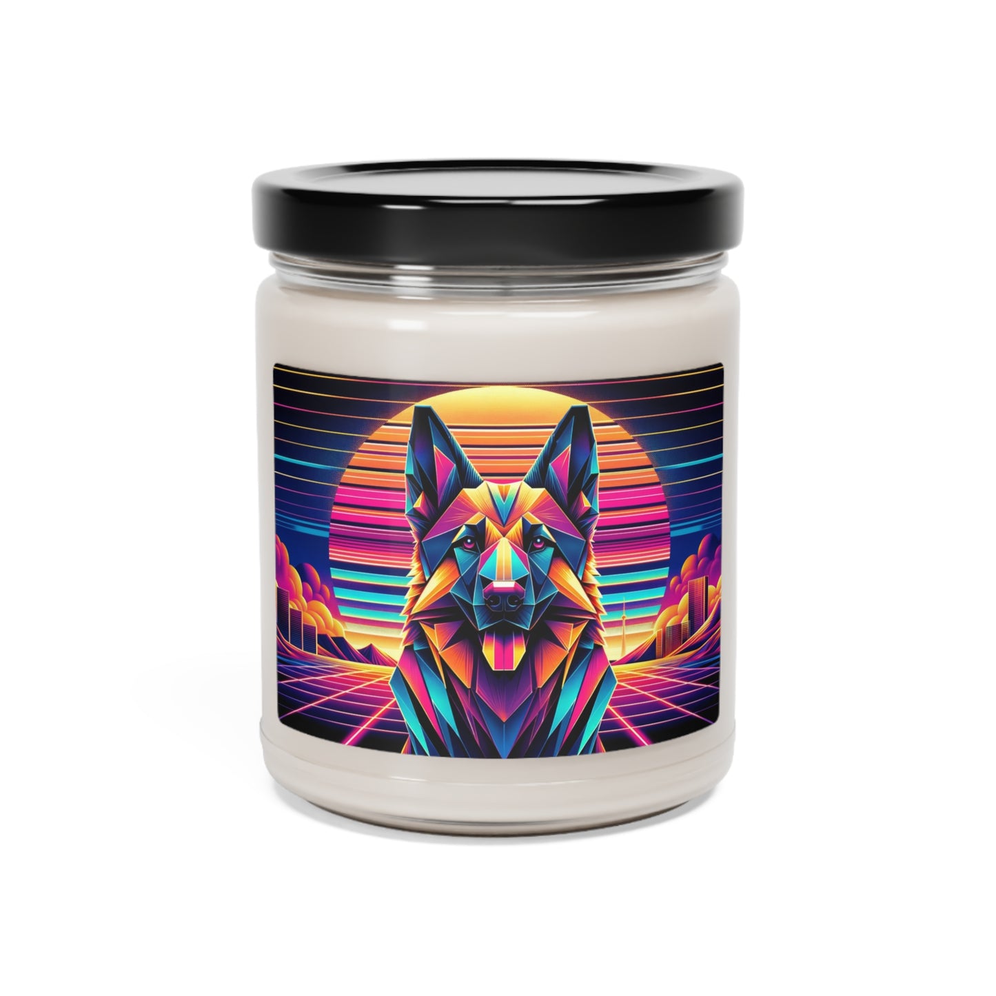 Origami and polyart German Shepherd Scented Soy Candle, 9oz