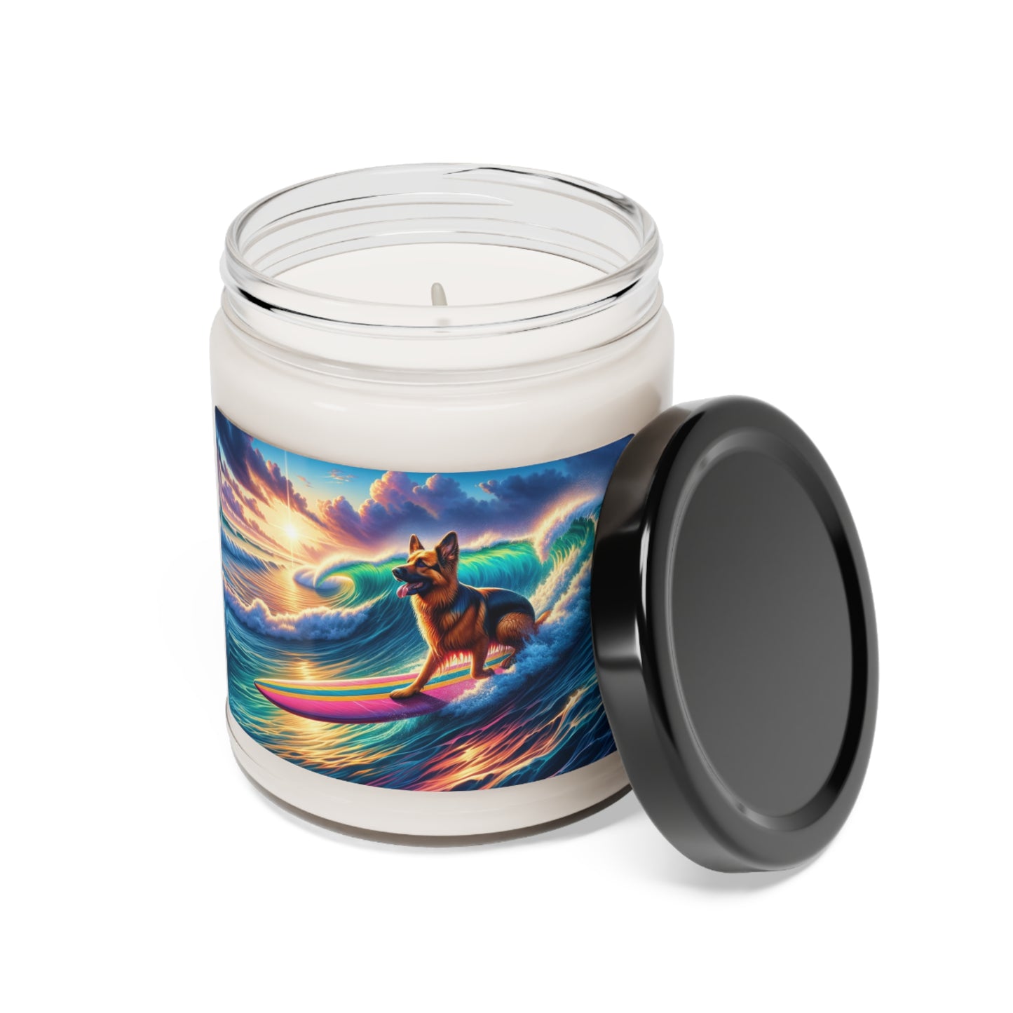 German Shepherd Surfing Scented Soy Candle, 9oz