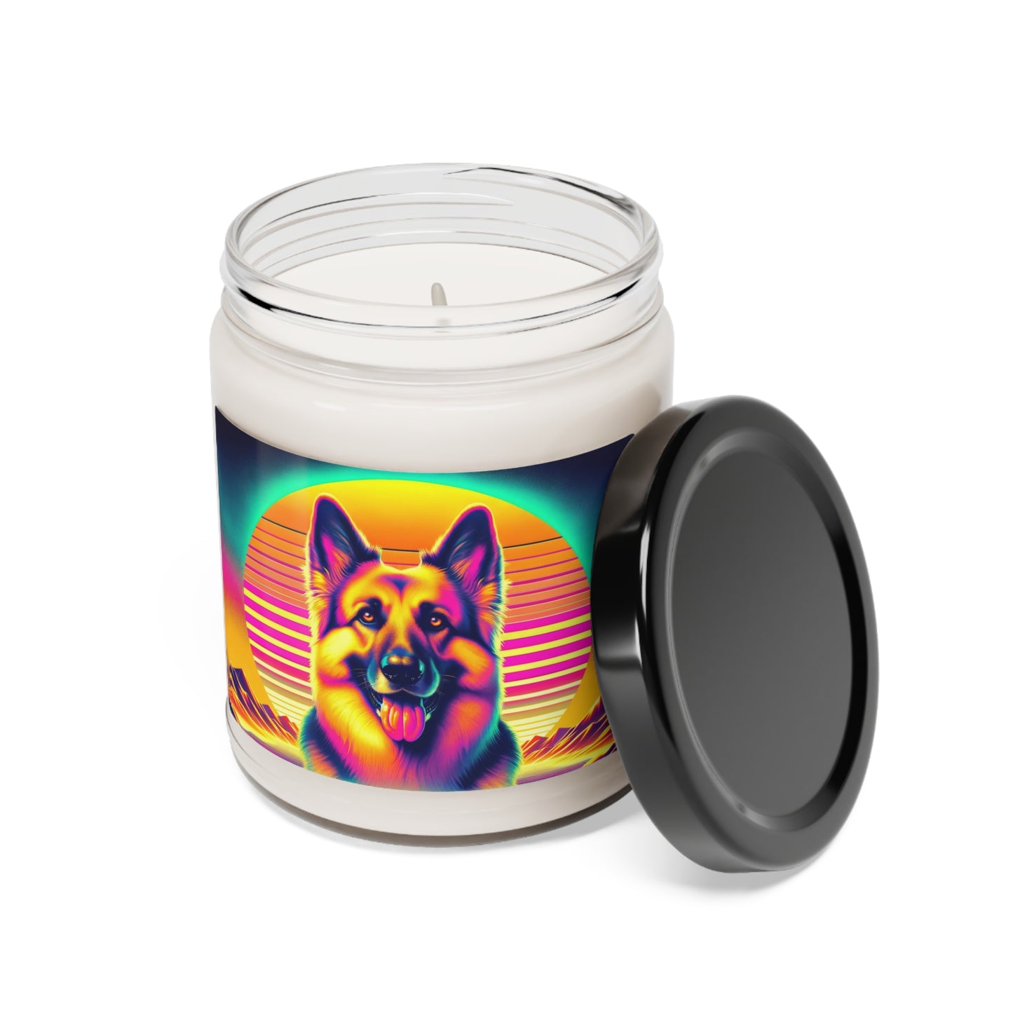 Vaporwave and golden hour German Shepherd Scented Soy Candle, 9oz