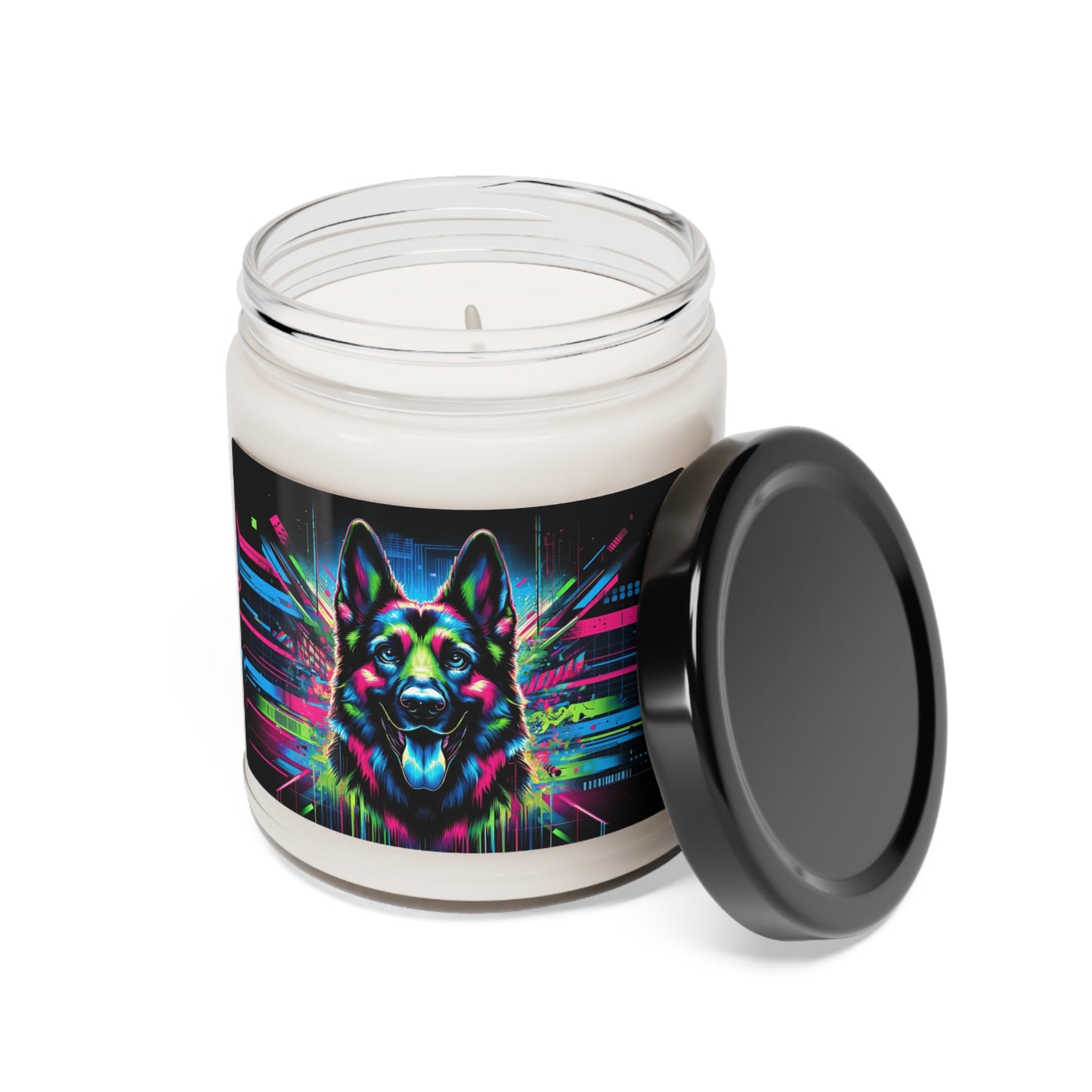 Neon graffiti German Shepherd Scented Soy Candle, 9oz