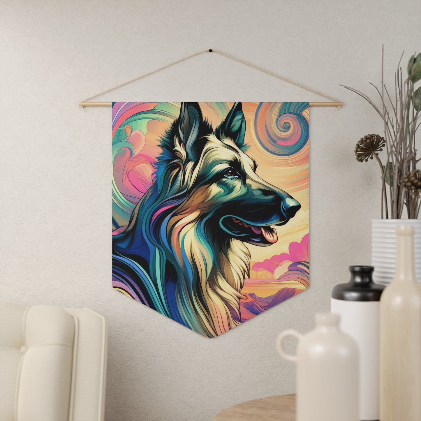 Art nouveau and vaporwave German Shepherd Pennant