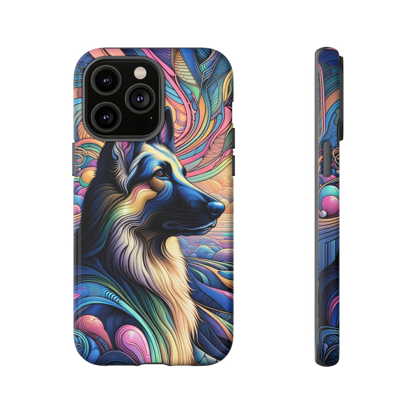 Art nouveau and vaporwave German Shepherd Phone Case