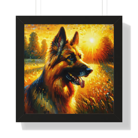 Golden hour and neo-impressionism German Shepherd Framed Poster Painting 16x16