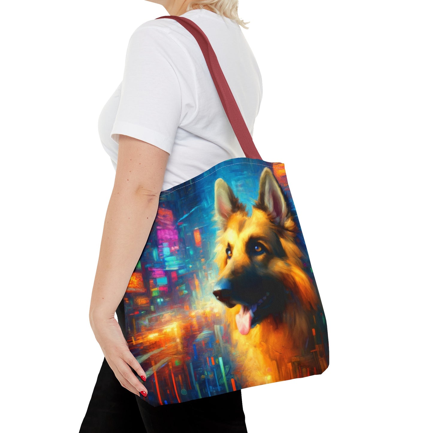 Impressionism meets cyberpunk German Shepherd Tote Bag