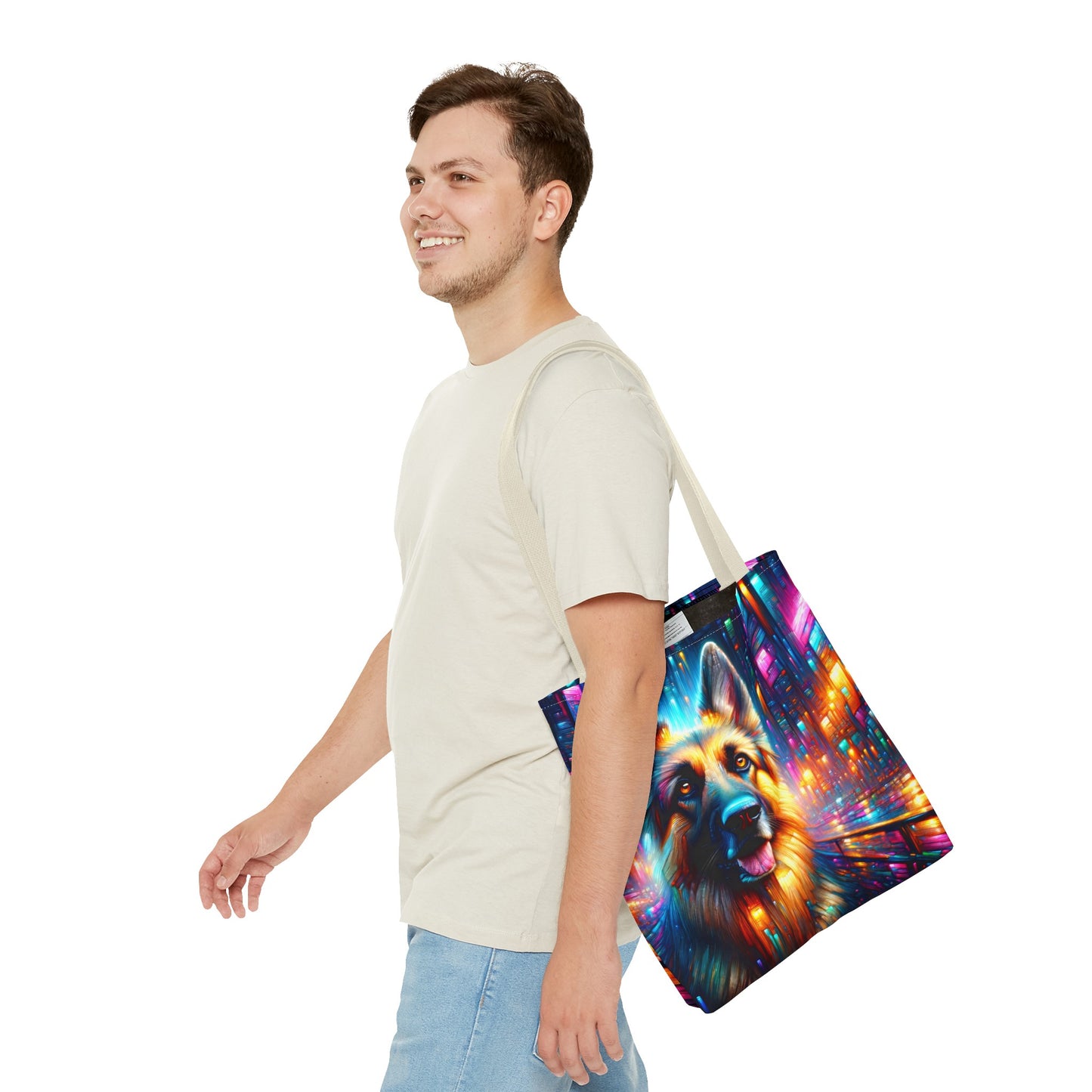 Neon light German Shepherd Tote Bag